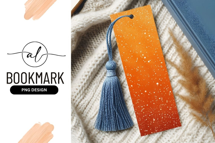 Vibrant orange bookmark with sparkling design