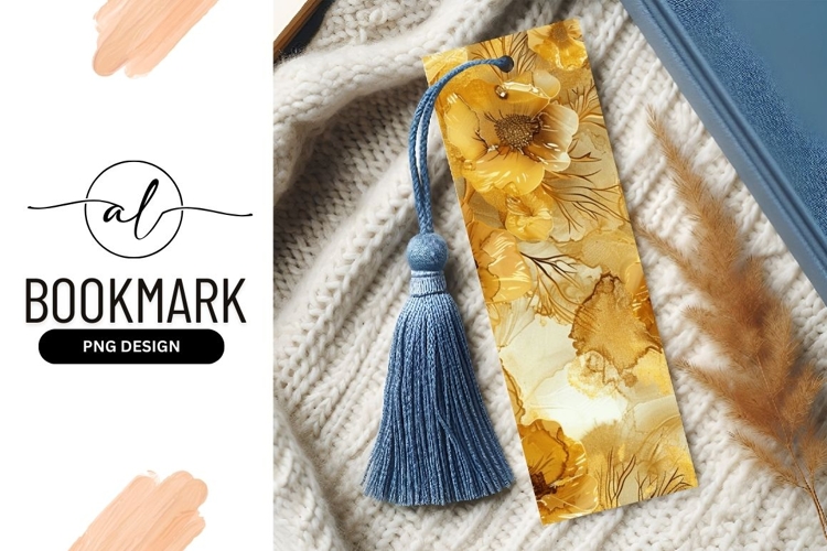 Golden floral bookmark png design