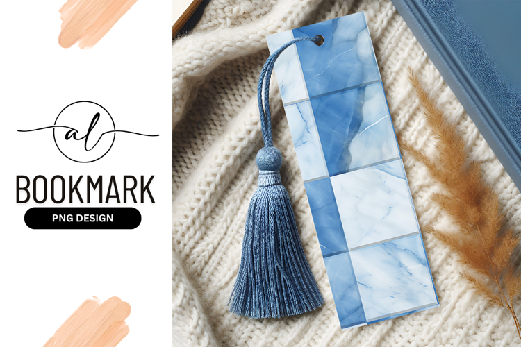 Blue and White Marble Tile Pattern Vertical Composition