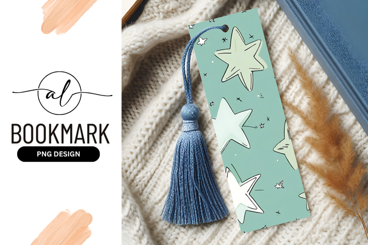 Teal Stars Celestial Pattern Bookmark Png example image 1