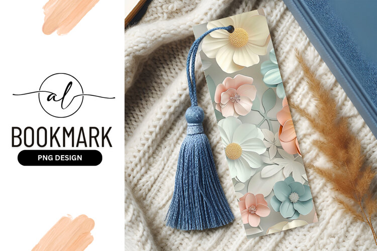 Pastel Paper Flowers and Leaves Arrangement Floral Bookmark example image 1