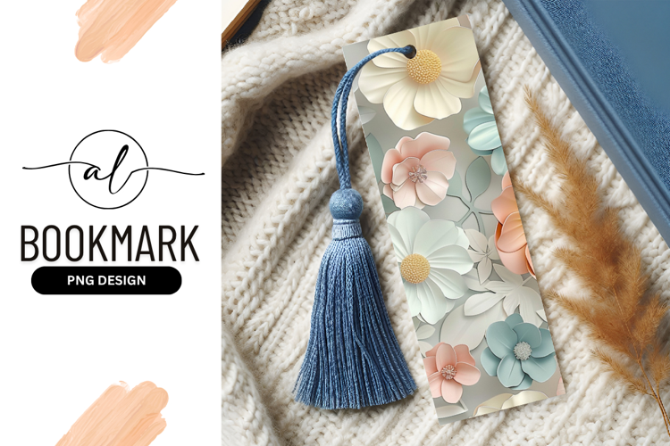 Pastel Paper Flowers and Leaves Arrangement Floral Bookmark
