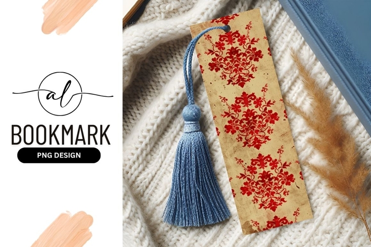 Red Floral Damask Pattern on Textured Beige Background