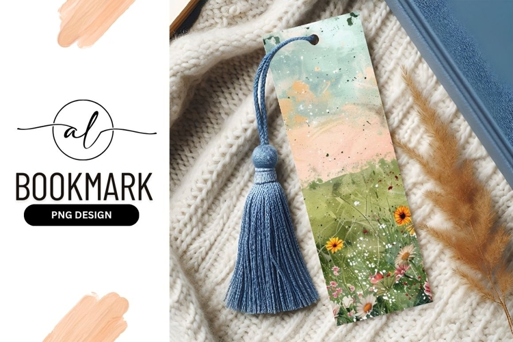 Watercolor floral field with yellow and pink flowers