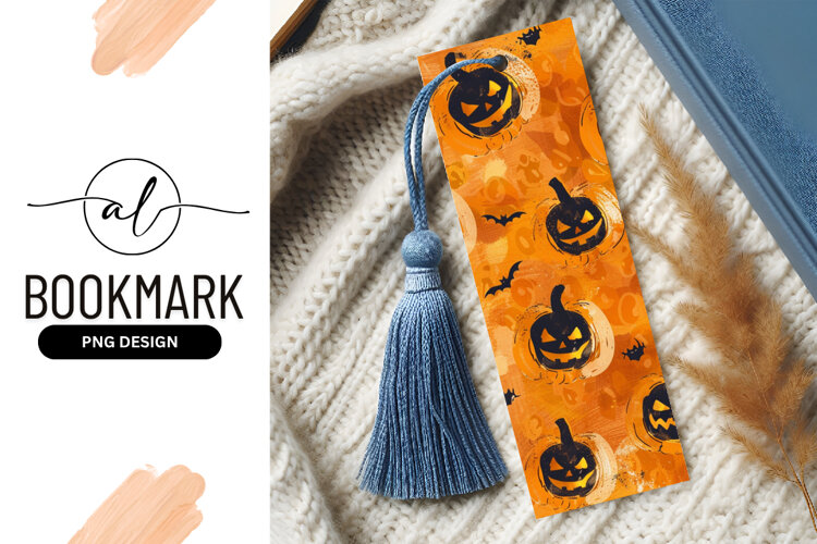 Halloween Pumpkin and Bat Pattern on Orange Background example image 1