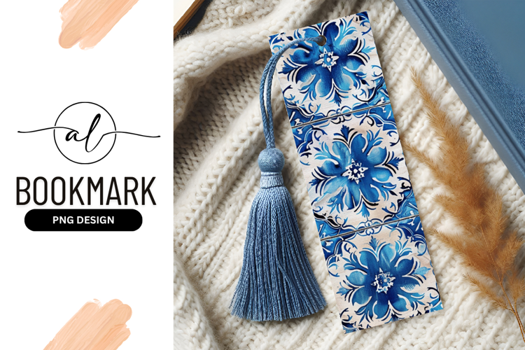 Blue and White Floral Tile Pattern with Repeating Design