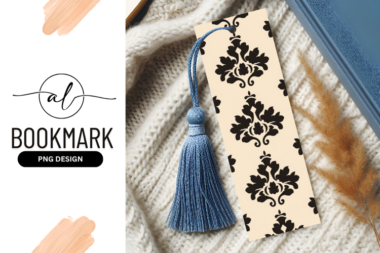 Black Damask Floral Pattern on Cream Background image