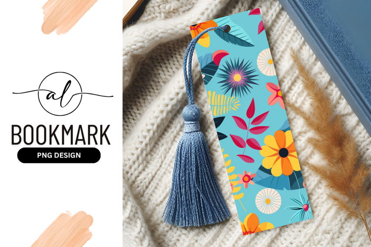 Floral Bookmark Illustration with Flowers and Leaves