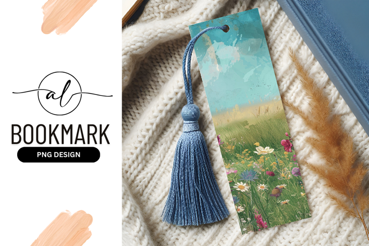 Artistic Floral Meadow With Dreamy Sky Bookmark PNG