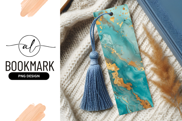 Teal and Gold Abstract Fluid Art Background with Marbling