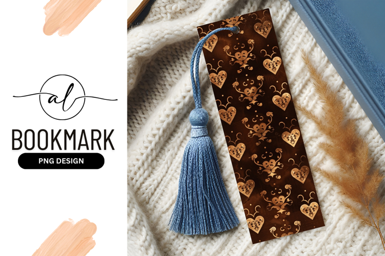 Gold Heart Pattern on Brown Background Bookmark PNG