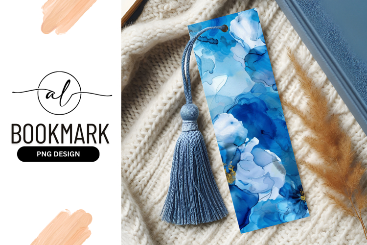 Abstract Blue Watercolor Floral Design with Gold Accents