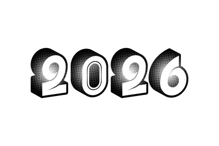 Black 2026 new year text number halftone style design