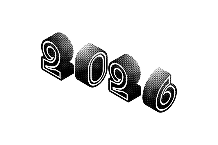 Black 2026 new year text number halftone style graphic