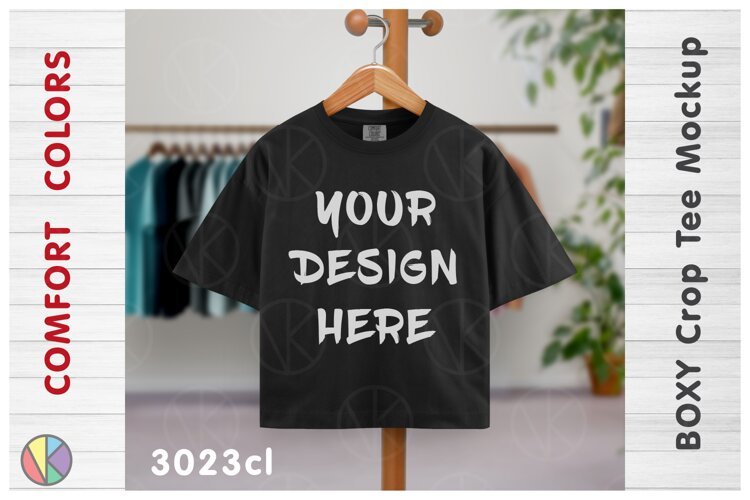 Comfort Colors 3023CL Black Boxy Crop T-Shirt Mockup.