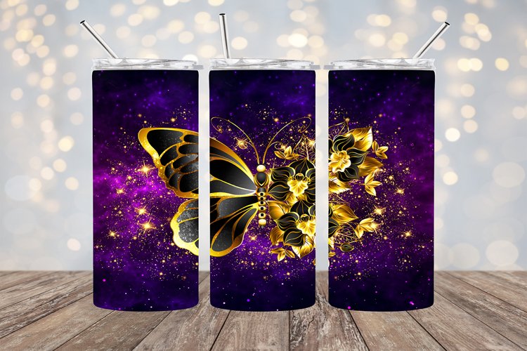Black and Gold Butterfly 20oz Sublimation PNG Design