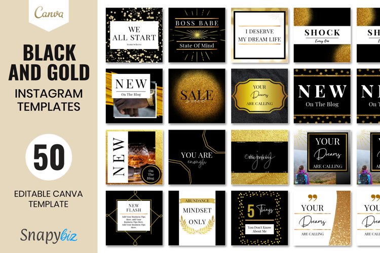Black & Gold Instagram Post Template Editable Gold Aesthetic example image 1