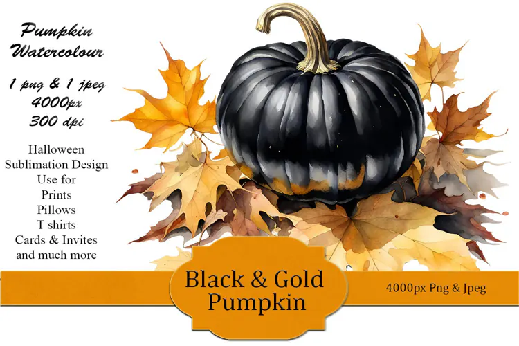 Black Pumpkin Autumn Watercolour