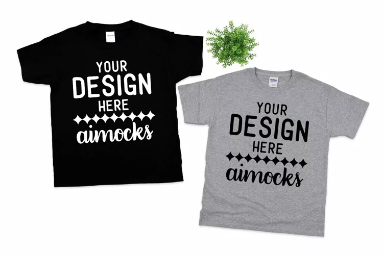 Black and Sport Grey 500B Youth Gildan T-shirt Mockup