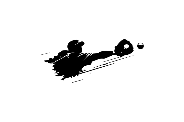 Black and White Baseball Fielder Diving Catch Silhouette