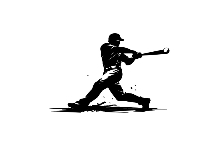 Black and White Baseball Player Swing Hit Silhouette Design