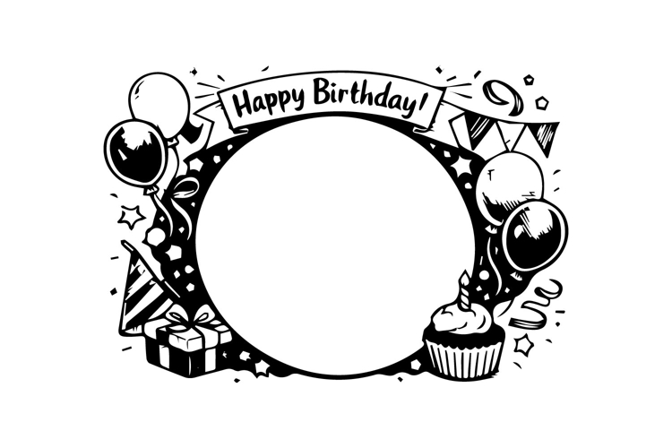 Black and White Birthday Circle Frame Design