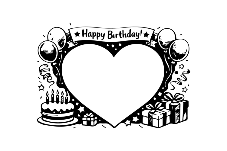 Black and White Birthday Heart Frame Design