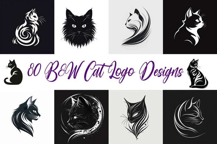 80 Kitten Cat Logo Sticker Illustrations Designs JPG