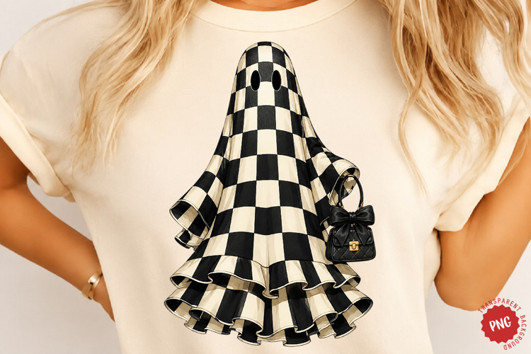 Black and White Checkered Ghost PNG