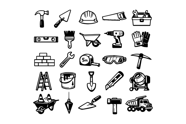 Black and White Construction Tools Icon Set Design example image 1