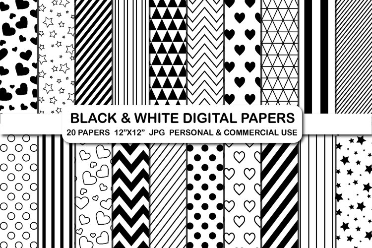 Black and white backgrounds digital papers pattern