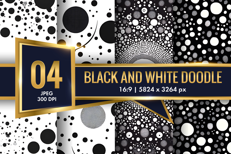 Abstract Black and White Doodle Patterns Digital Paper