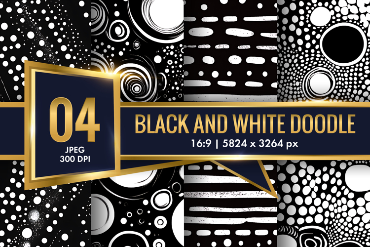 Trendy Black and White Boho Doodle Patterns Digital Paper