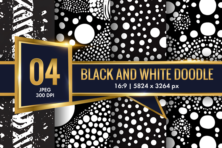 Trendy Black and White Boho Doodle Patterns Digital Paper