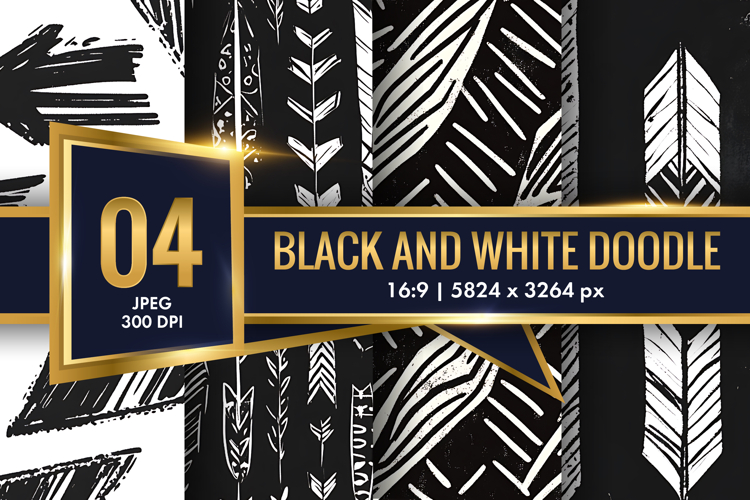 Trendy Black and White Boho Doodle Patterns Digital Paper