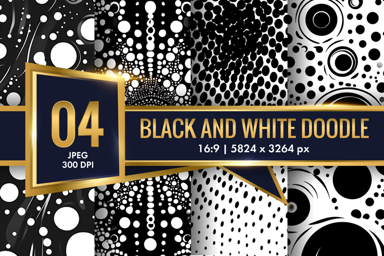 Abstract Black and White Doodle Patterns Digital Paper
