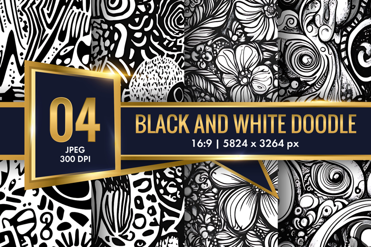 Modern Black and White Doodle Pattern Digital Paper