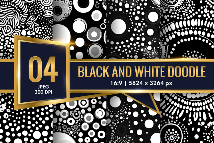 Abstract Black and White Doodle Patterns Digital Paper