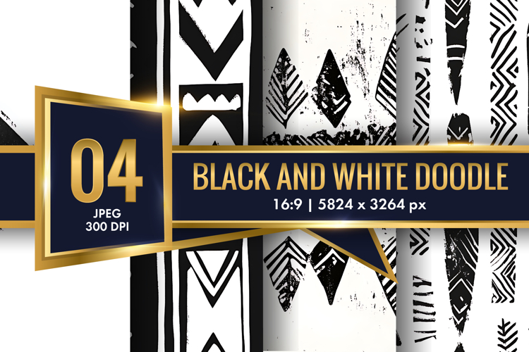 Black and White Doodle Art for Digital Paper