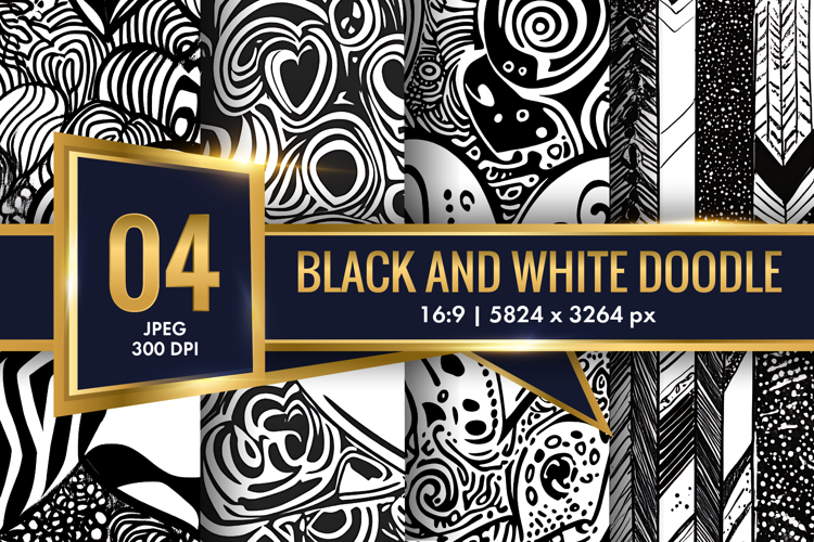 Modern Black and White Doodle Pattern Digital Paper