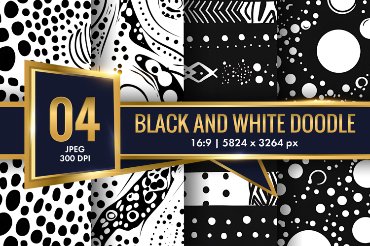 Abstract Black and White Doodle Patterns Digital Paper