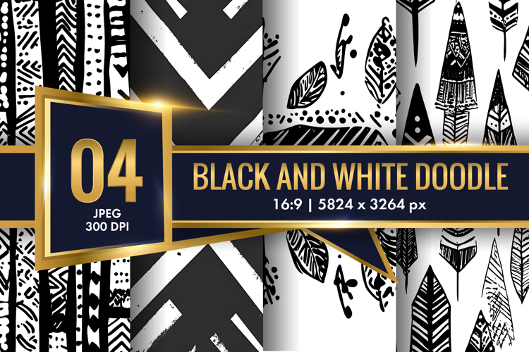 Black and White Doodle Art for Digital Paper
