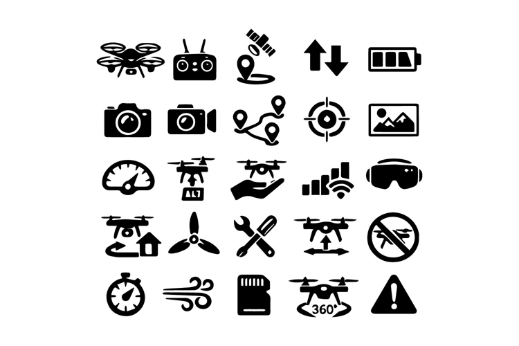 Black and White Drone Icon Set Design example image 1