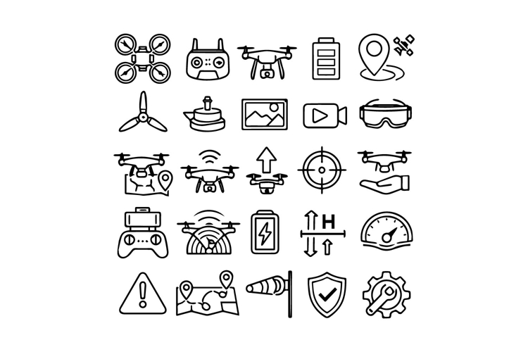 Black and White Drone Outline Icon Set Design example image 1
