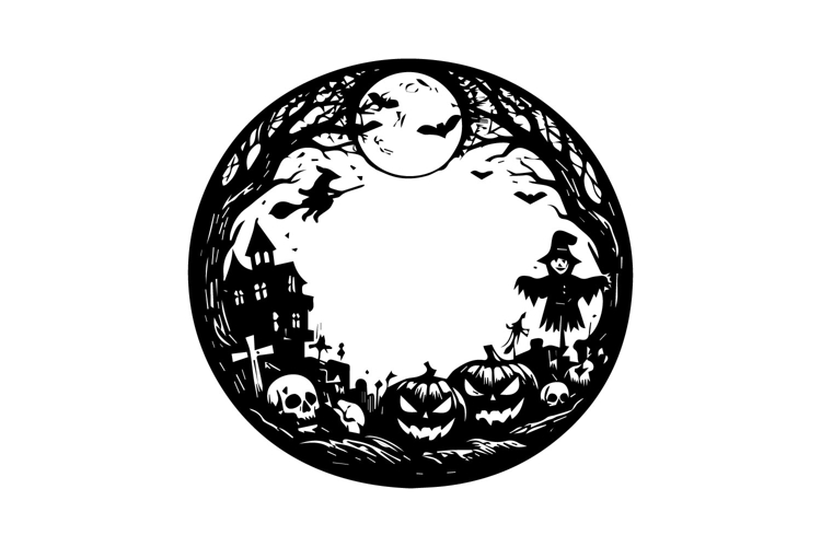 Black and White Halloween Circular Frame Design
