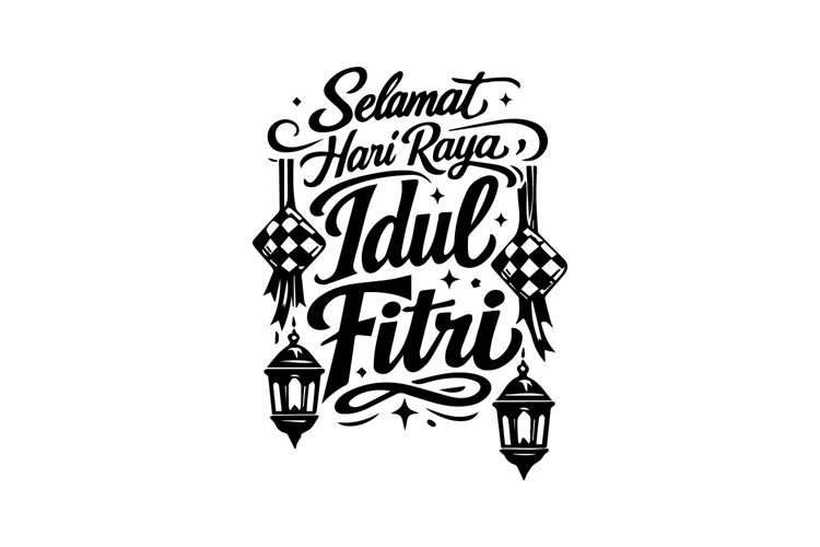 Black and White Idul Fitri Typography with Ketupat Design