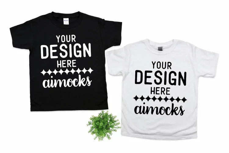 Black and White Kid's T-shirts Mockup 500B Gildan Youth