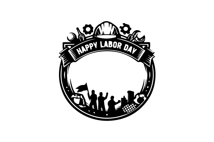 Black and White Labor Day Circle Frame Design