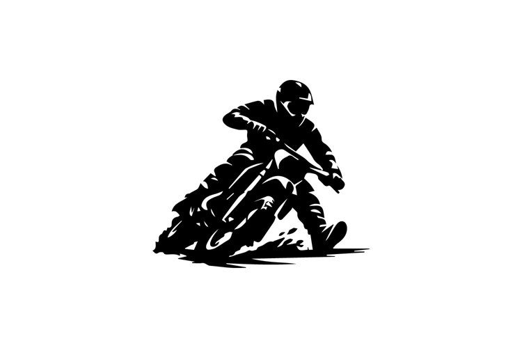 Black and White Motocross Rider Corner Slide Silhouette Desi