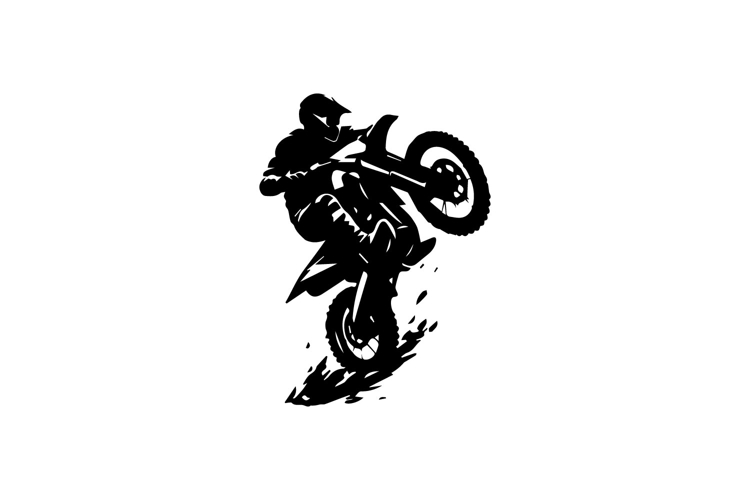 Black and White Motocross Rider Whip Trick Silhouette Design